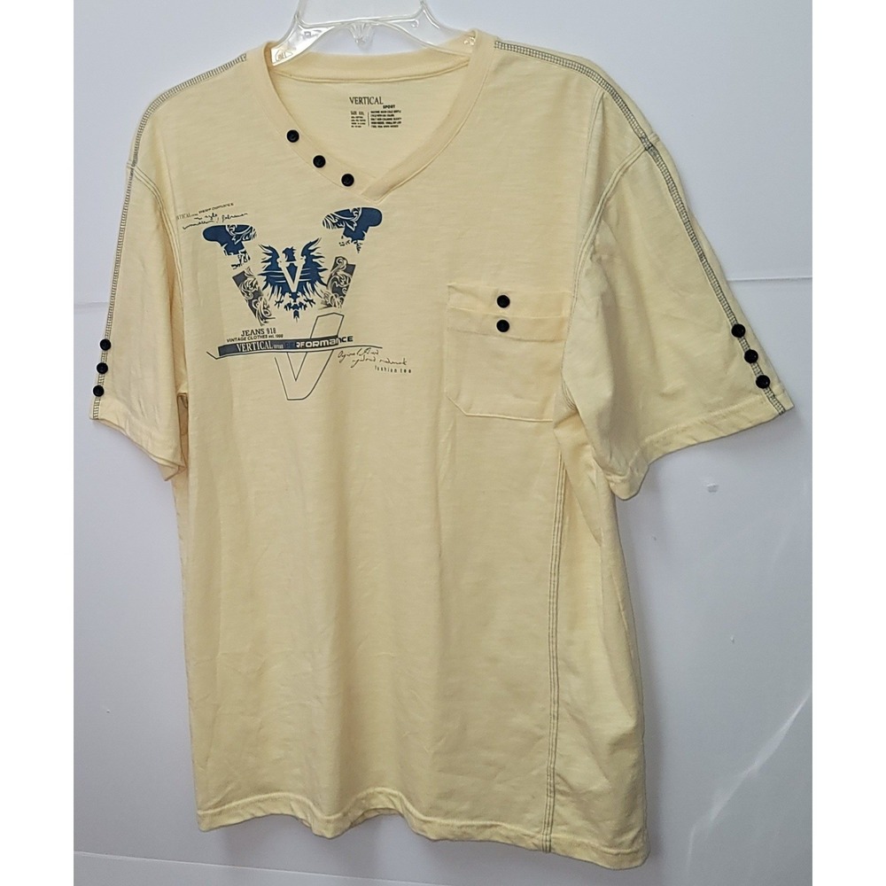 Vertical Sport Mens Short Sleeve Graphic T Pocket Button Detail Y2K Summer XXL - Picture 3 of 9